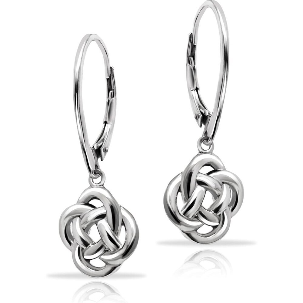 925 Sterling Silver Love Knot Flower Eternity Irish Celtic Design Dangle Leverba